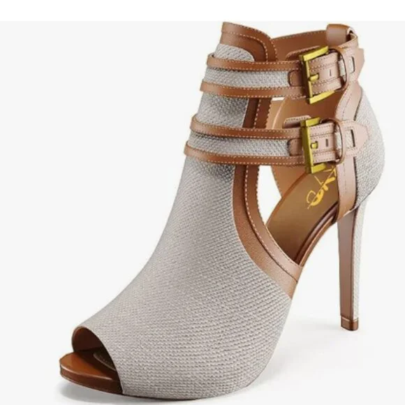 XYD Gainsboro-brown Peep Toe Sandal Ankle Booties Dual Buckled Straps Stiletto H - Picture 1 of 8